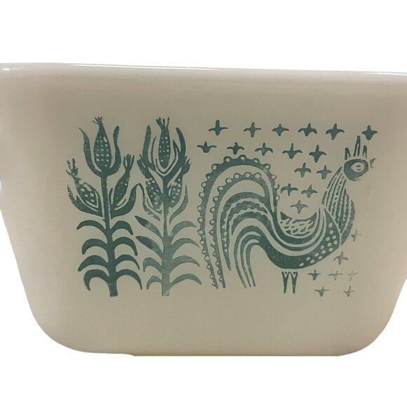 Pyrex Refrigerator Dish and Lid Used Butterprint Amish Rooster Rectangle - Picture 16 of 16
